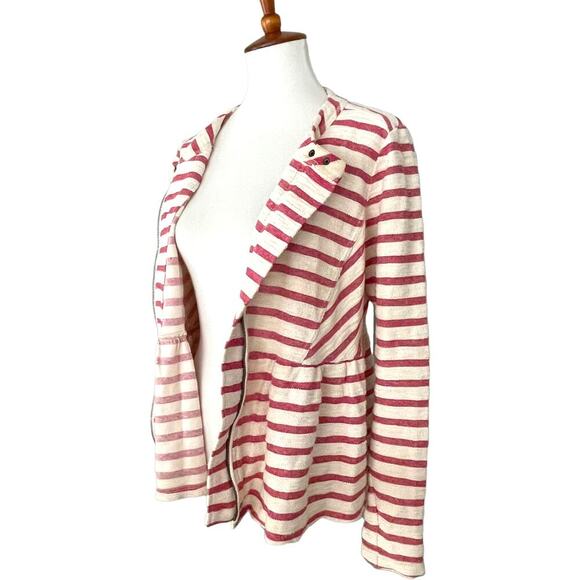 Free People Women's White Red Stripe Long Sleeve Full Zip Peplum Jacket SMALL - Picture 6 of 12